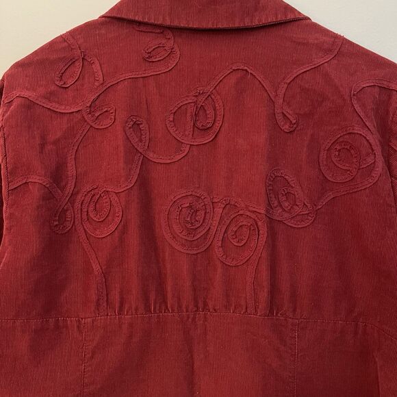 J Jill Women’s 10P Red Burgundy Corduroy Embroidered Jacket Blazer Button Front - Picture 3 of 9